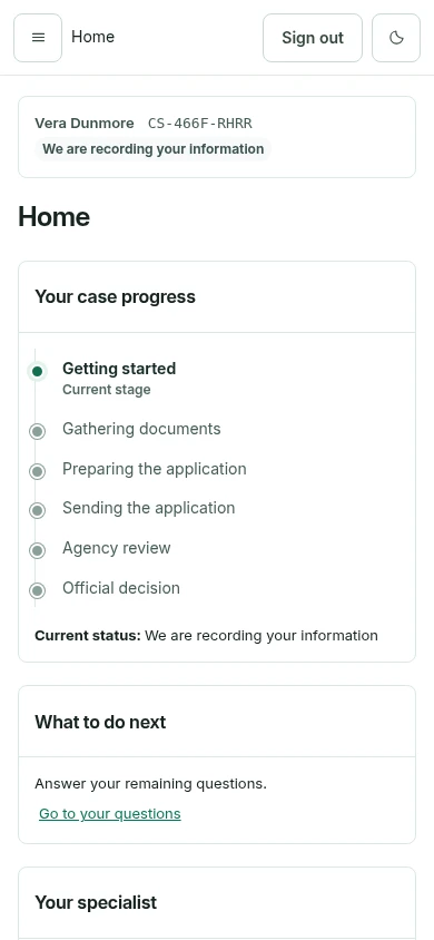The applicant portal: case progress, current status and what to do next